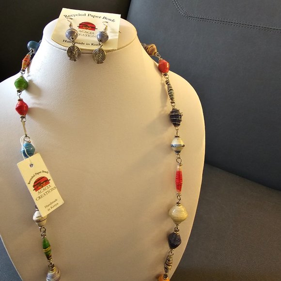 New Recycled Paper Beads Acacia Creation Artisan Necklace Earings Studio Kenya - Picture 14 of 14